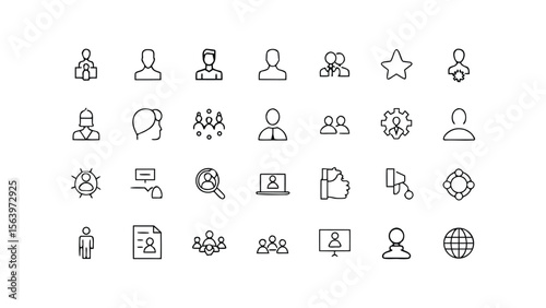 People and business thin line vector icons set