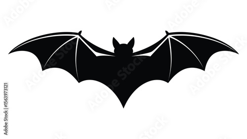 Black silhouette of a bat with outstretched wings on a white background