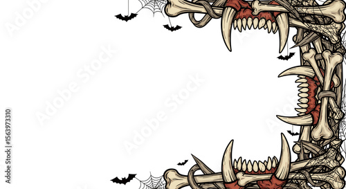 Halloween bone and teeth frame, with copy space