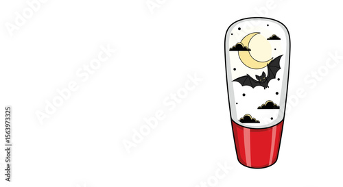 Halloween themed nail art sticker featuring a bat and crescent moon, isolated transparent background
