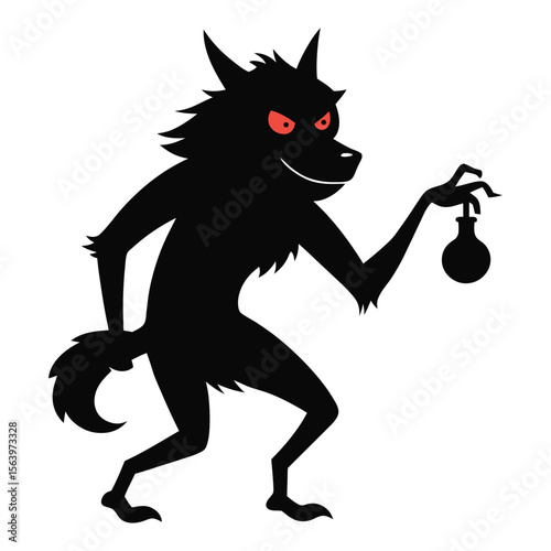 Hand drawn sketch of a werewolf howling at the moon for halloween