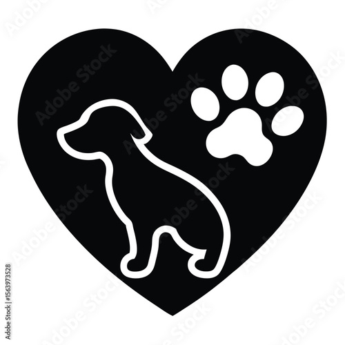 Simple Icon of a Dog and Paw Print Inside of a Heart Promoting Love and Care for Animal Companions