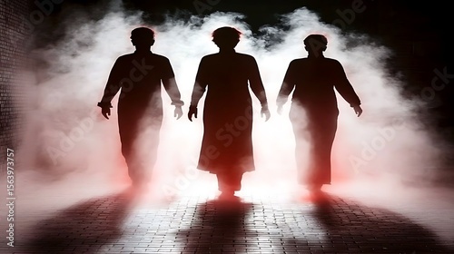 Ancestral spirits fading and vanishing into a glowing crimson haze filled with mystical red light
