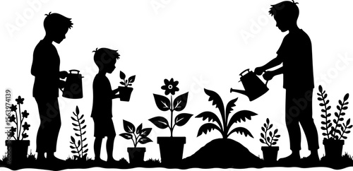Mountain Hiking Bikers Riding Silhouettes Set vector bundle