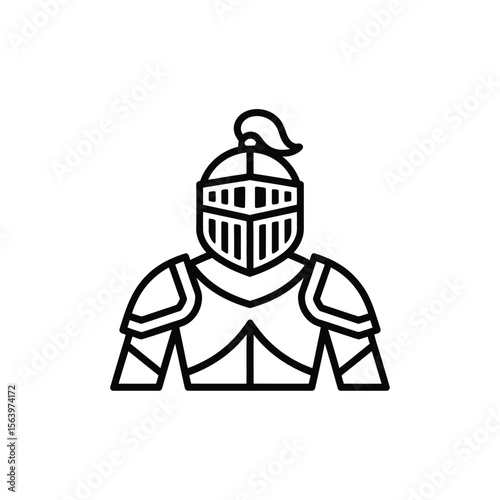 Medieval knight armor icon black outline symbol on white background