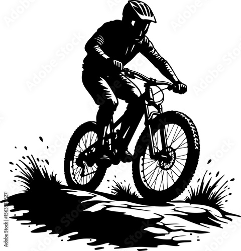 Mountain Hiking Bikers Riding Silhouettes Set vector bundle