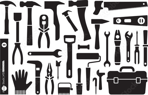 Comprehensive Set of Black and White Tools and Toolbox