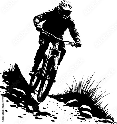 Mountain Hiking Bikers Riding Silhouettes Set vector bundle