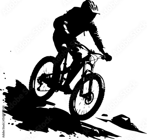 Mountain Hiking Bikers Riding Silhouettes Set vector bundle