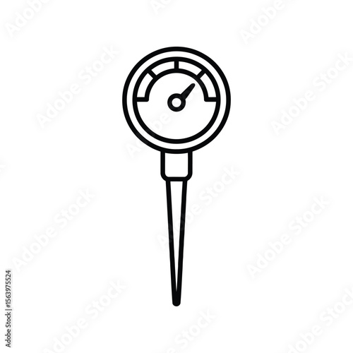 Simple line drawing of a dial thermometer with a pointed probe
