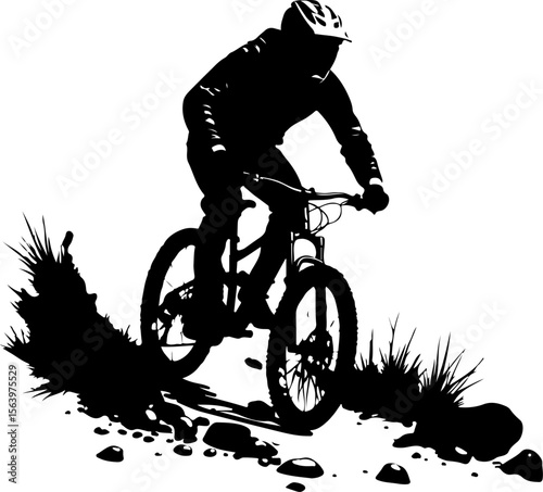 Mountain Hiking Bikers Riding Silhouettes Set vector bundle