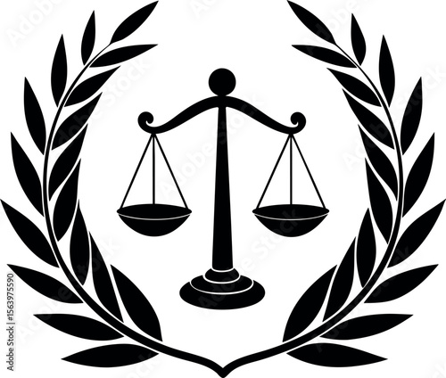 Justice Scales in Laurel Wreath Silhouette