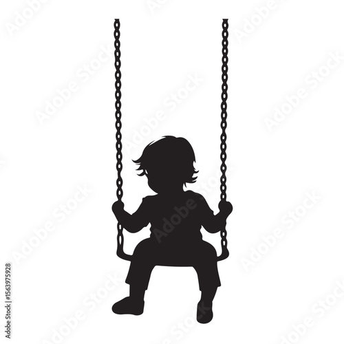 boy swinging on swing silhouette, Silhouette little boy playing swing in the playground , Child on a swing silhouette vector 
