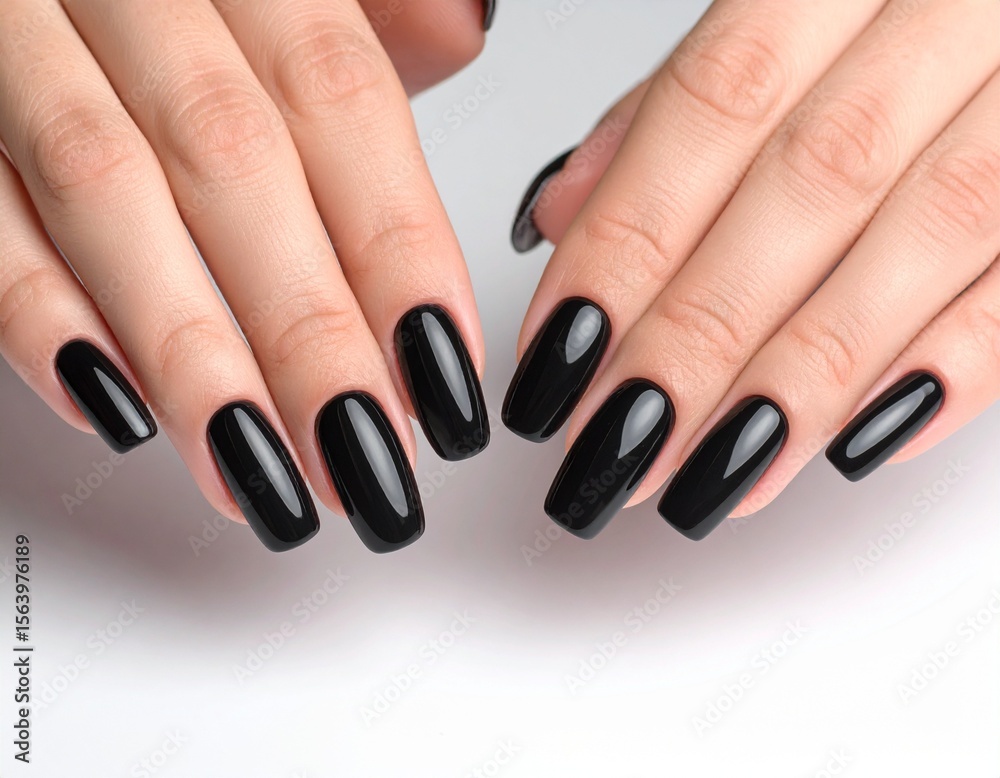 Elegant Black Nail Design Long Coffin Nails