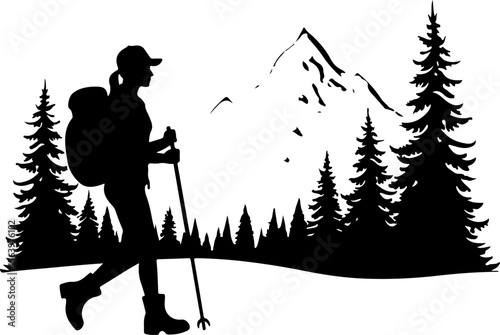 Mountain Hiking Bikers Riding Silhouettes Set vector bundle