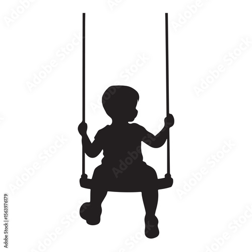 boy swinging on swing silhouette, Silhouette little boy playing swing in the playground , Child on a swing silhouette vector 