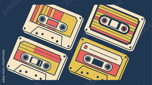 Colorful retro cassette tape graphic for vintage music themed designs