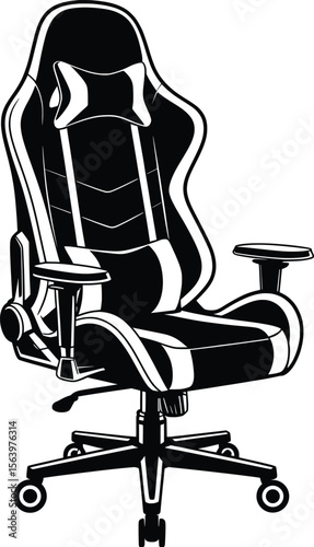 Gaming Chair Silhouette, Ergonomic Office Seat Vector Illustration.