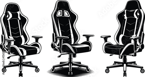 Gaming Chair Vector Set, Ergonomic Office Seat Silhouettes Collection.