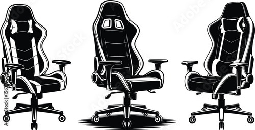 Gaming Chair Vector Set, Ergonomic Office Seat Silhouettes Collection.
