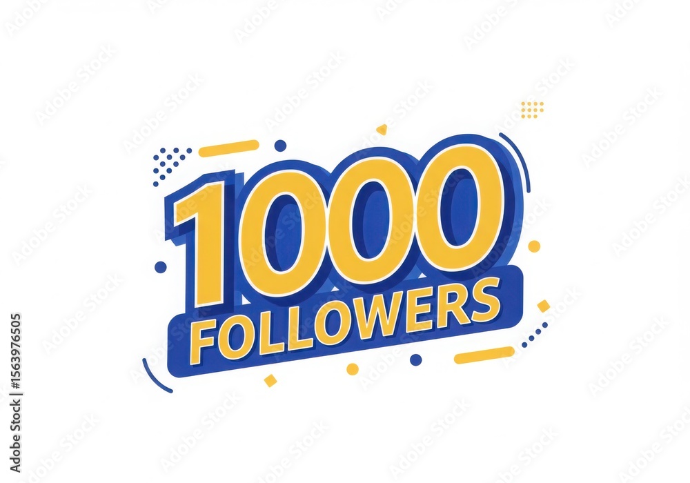 Fototapeta premium Celebrating one thousand followers with a vibrant yellow and blue design