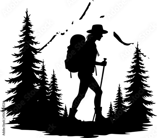 Mountain Hiking Bikers Riding Silhouettes Set vector bundle