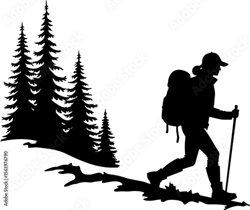 Mountain Hiking Bikers Riding Silhouettes Set vector bundle