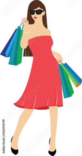 young happy smiling woman with shopping bags