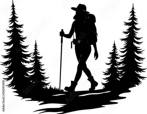 Mountain Hiking Bikers Riding Silhouettes Set vector bundle