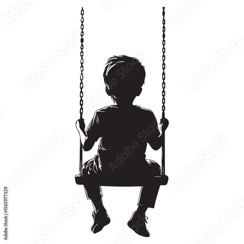 boy swinging on swing silhouette, Silhouette little boy playing swing in the playground , Child on a swing silhouette vector 