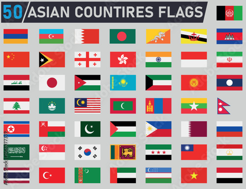 50 asian countries flags set vector illustration design