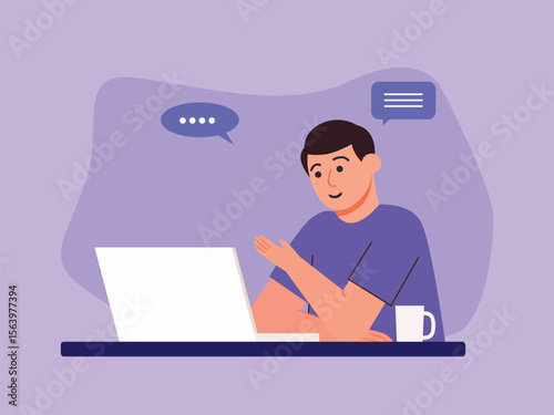 Online video interview, meeting discussion or teaching, job interview or employment, talk or chat, conference call, businessman talking on computer laptop online interview.