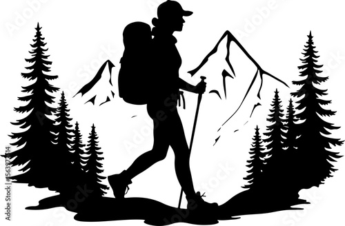 Mountain Hiking Bikers Riding Silhouettes Set vector bundle