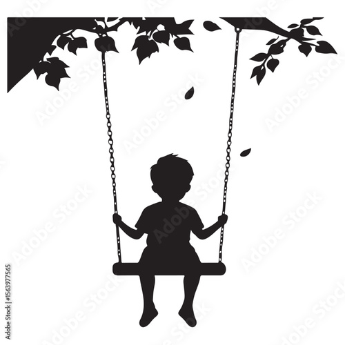 boy swinging on swing silhouette, Silhouette little boy playing swing in the playground , Child on a swing silhouette vector 
