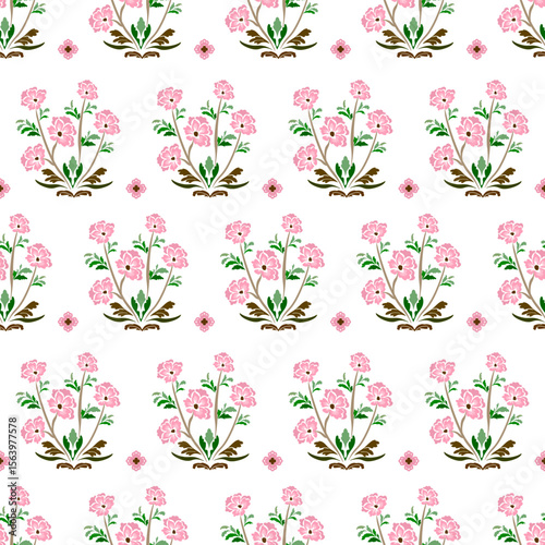 Geometric ethnic pattern seamless oriental traditional design pink floral background wallpaper carpet clothing wrapping vector illustration texture fabric print