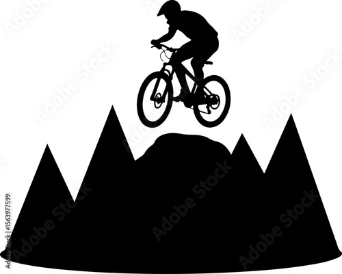 Mountain Hiking Bikers Riding Silhouettes Set vector bundle