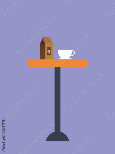 Steaming cup of black coffee with golden croissant on wooden table flat minimal vector illustration