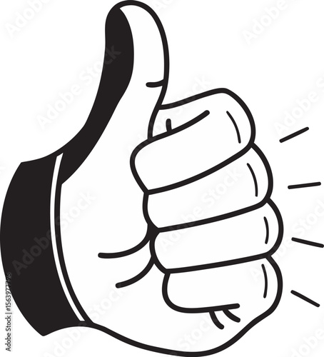 Bold Black and White Cartoon Thumbs Up Gesture: Positive, Approving Hand Signal