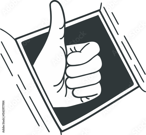 Black and White Cartoon Thumbs Up Gesture: Positive, Approving Hand Signal