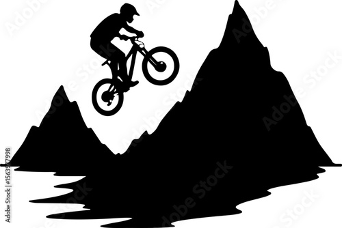 Mountain Hiking Bikers Riding Silhouettes Set vector bundle