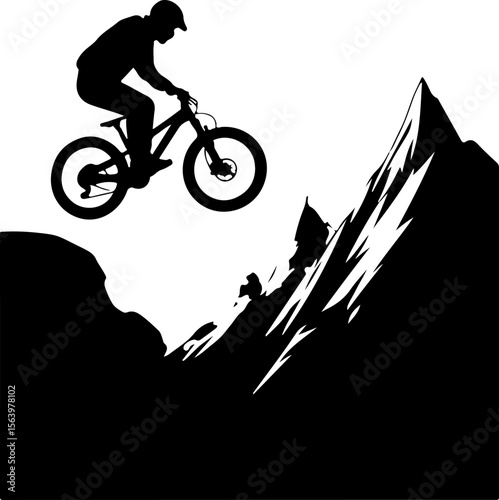 Mountain Biker on Cliff Silhouette vector graphics bundle