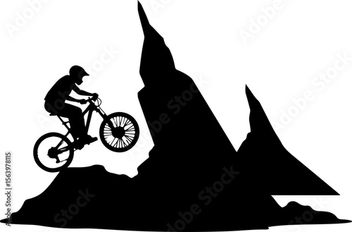 Mountain Biker on Cliff Silhouette vector graphics bundle
