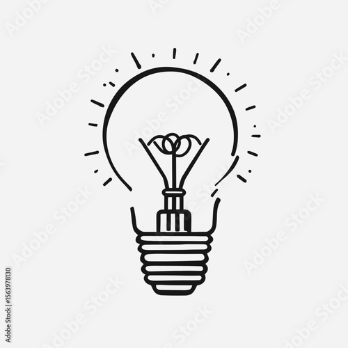A modern, flat design of a light bulb in black, isolated on a white background The bulb has a slightly geometric form, combining straight lines and soft curves