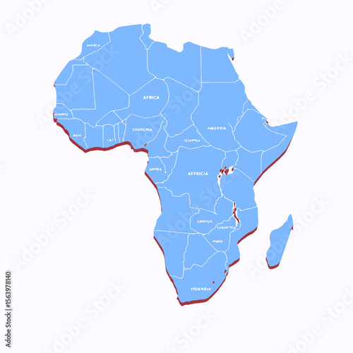 Africa country map, high detail, accurate geographical rendering, blue tone, distinct borders, labeled countries