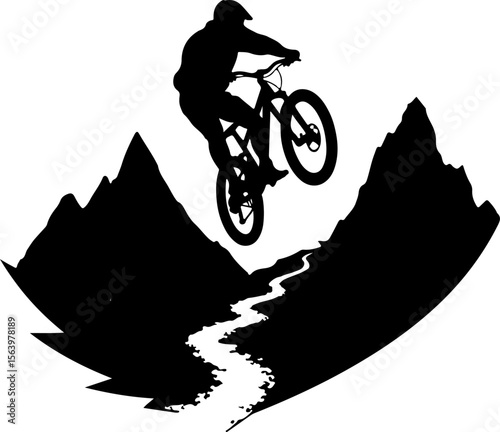 Mountain Biker on Cliff Silhouette vector graphics bundle