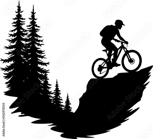 Mountain Hiking Bikers Riding Silhouettes Set vector bundle