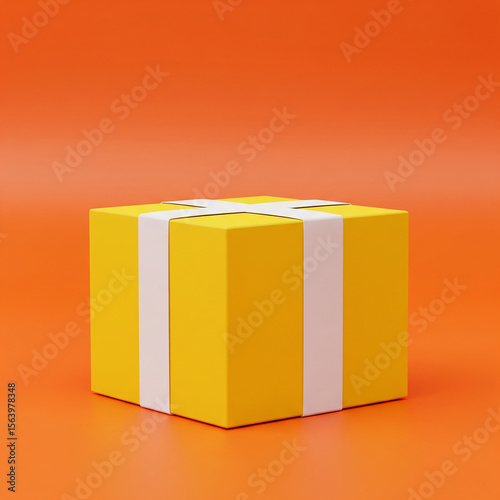 open gift box. open cardboard box. golden gift box. Yellow and white minimalist gift box mockup on orange background.