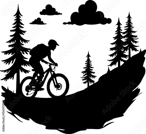 Mountain Hiking Bikers Riding Silhouettes Set vector bundle