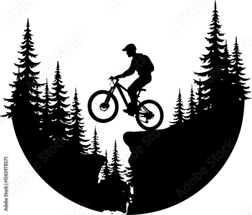 Mountain Biker on Cliff Silhouette vector graphics bundle
