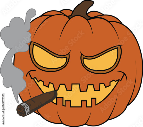 Smoking orange Pumpkin A Spooky Halloween vector Illustration